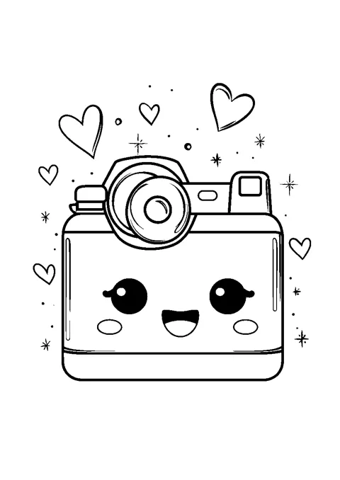 Coloriage : L'appareil photo rétro kawaii
