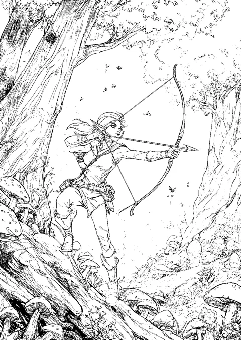 Coloriage : L'archère des bois