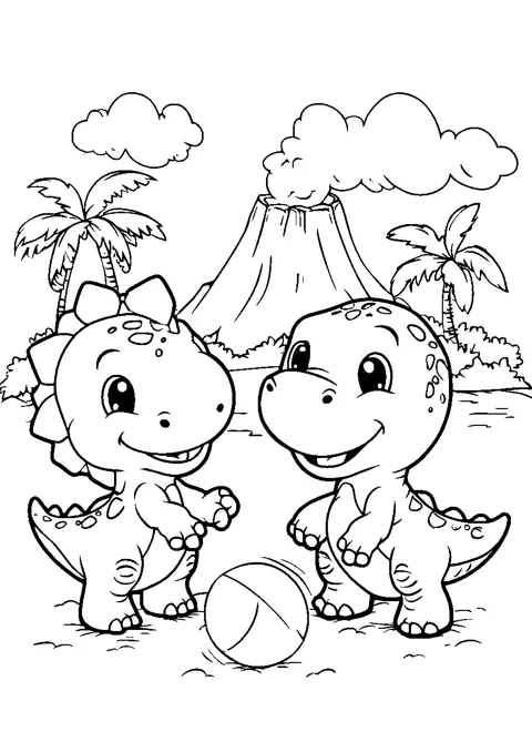 Coloriage : Les dinosaures joueurs