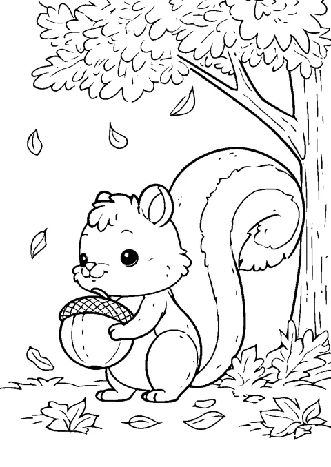 Coloriage : L'écureuil en automne