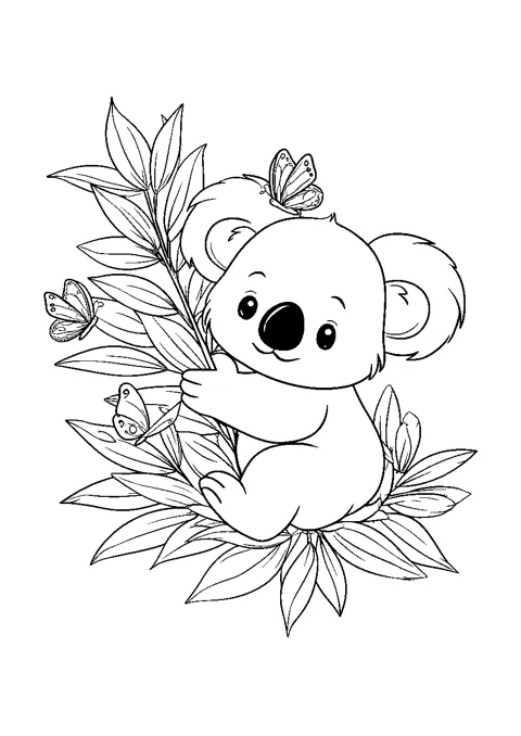 Coloriage : Le koala et son eucalyptus