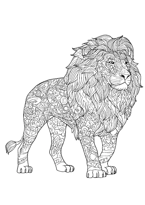 Coloriage : Le lion à motifs