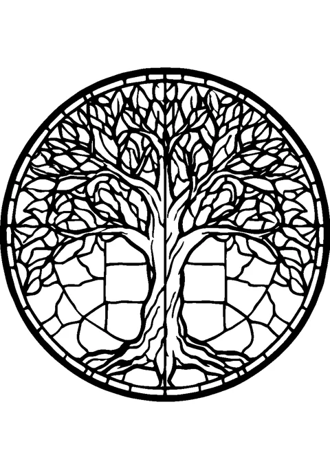 Coloriage : Le vitrail de l'arbre de vie