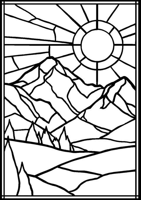 Coloriage : Le vitrail de la montagne