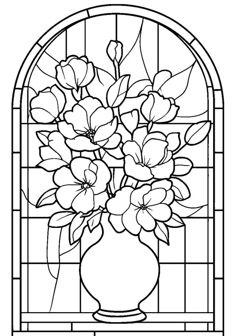 Coloriage : Le vitrail du bouquet