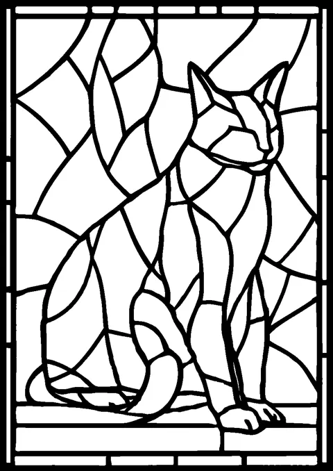 Coloriage : Le vitrail du chat