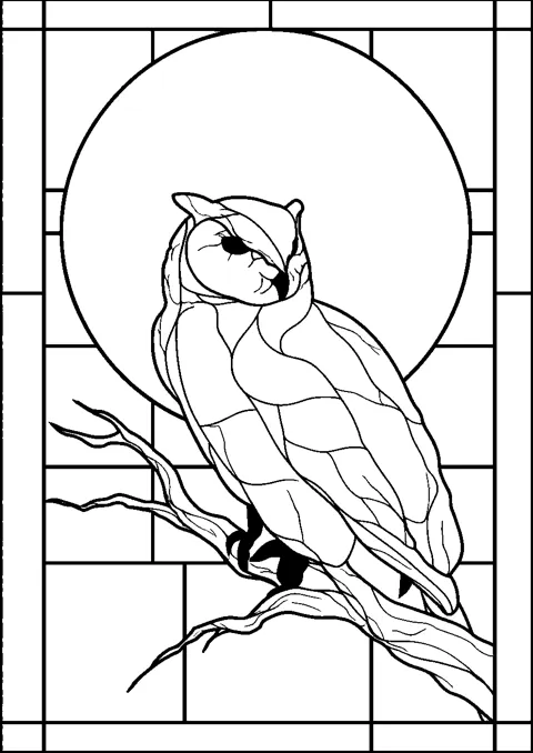 Coloriage : Le vitrail du hibou